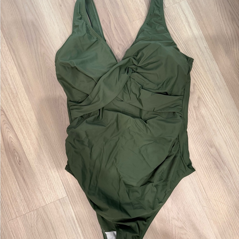 Olive Green Maternity One-Piece Swimsuit with Twist Front